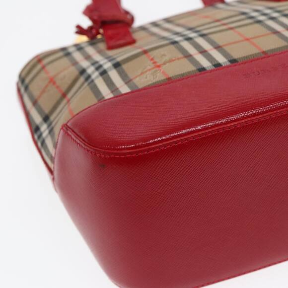 Burberry Nova Check Hand Bag Canvas Leather Beige Red Gold - Picture 15 of 16